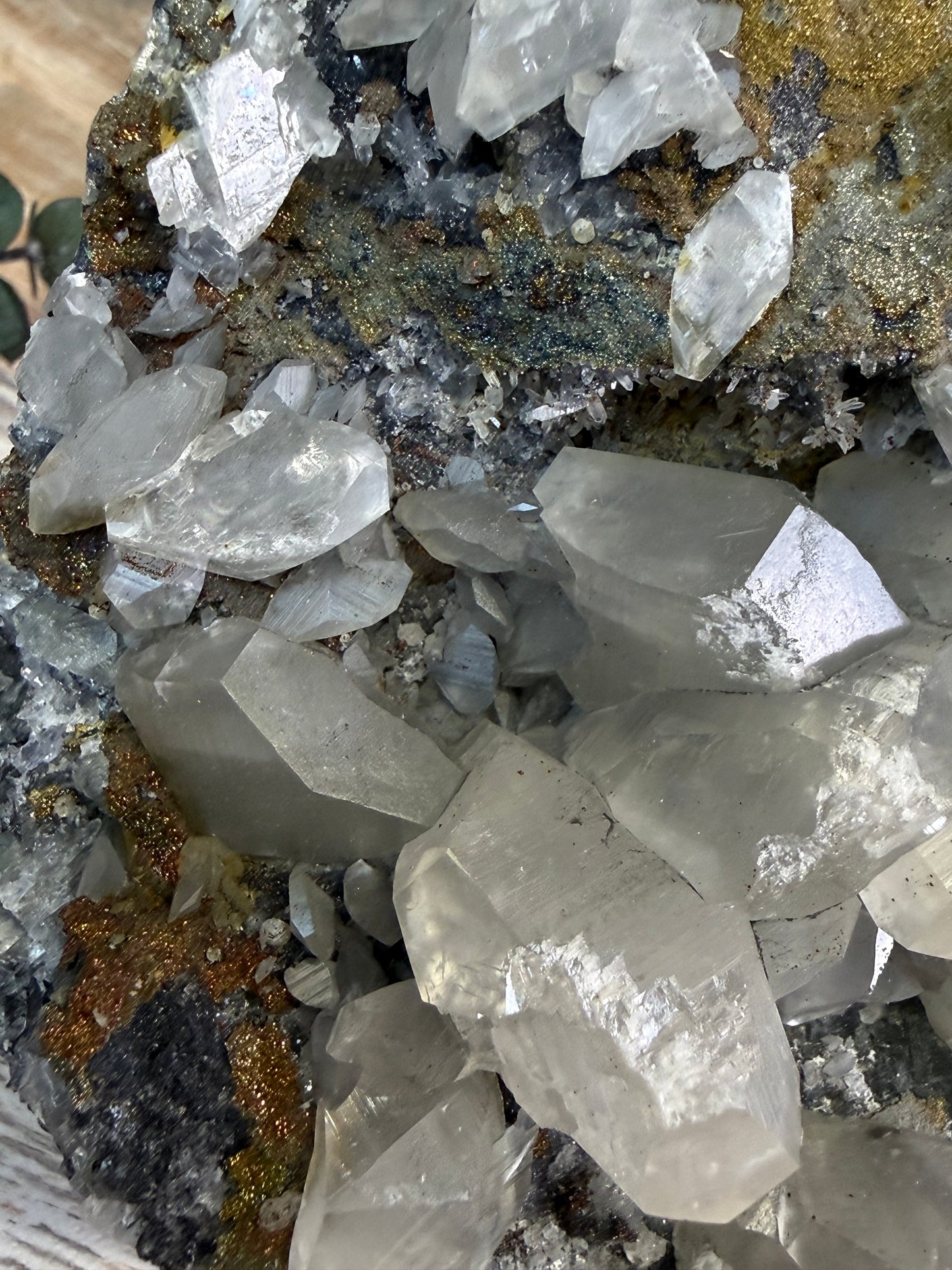 benz calcite with fluorite & rainbow chalcopyrite 94