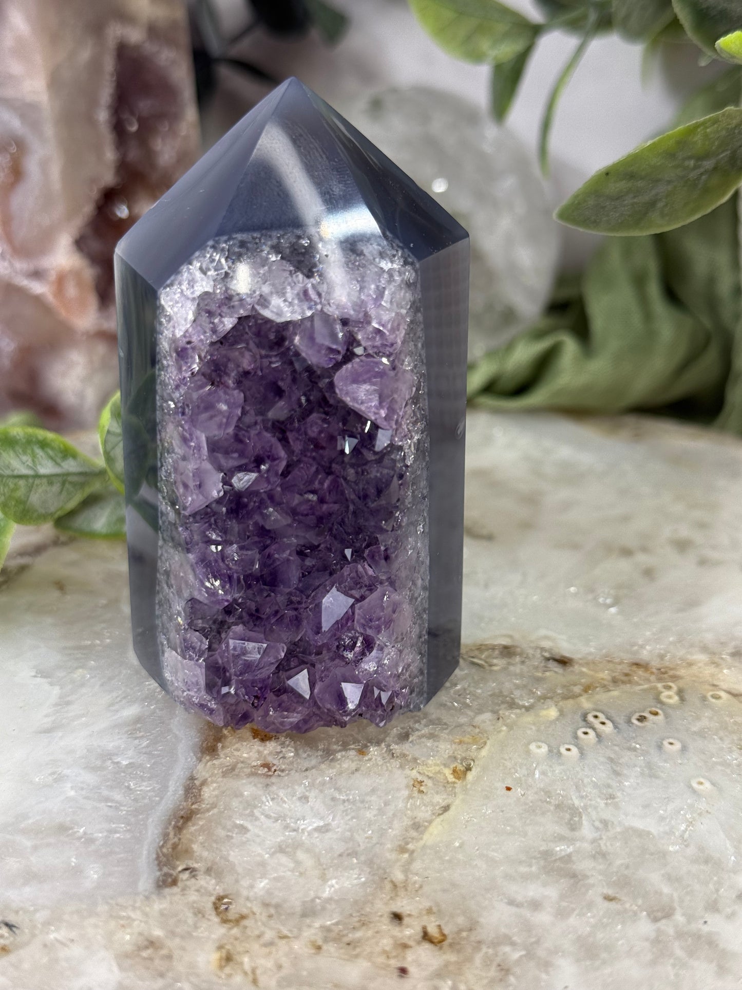 amethyst blue agate druzy tower 21b
