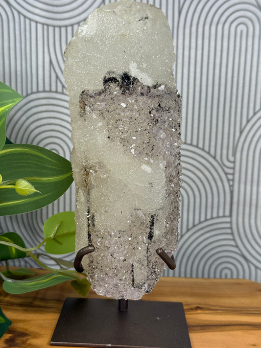 optical calcite with black hematite and amethyst