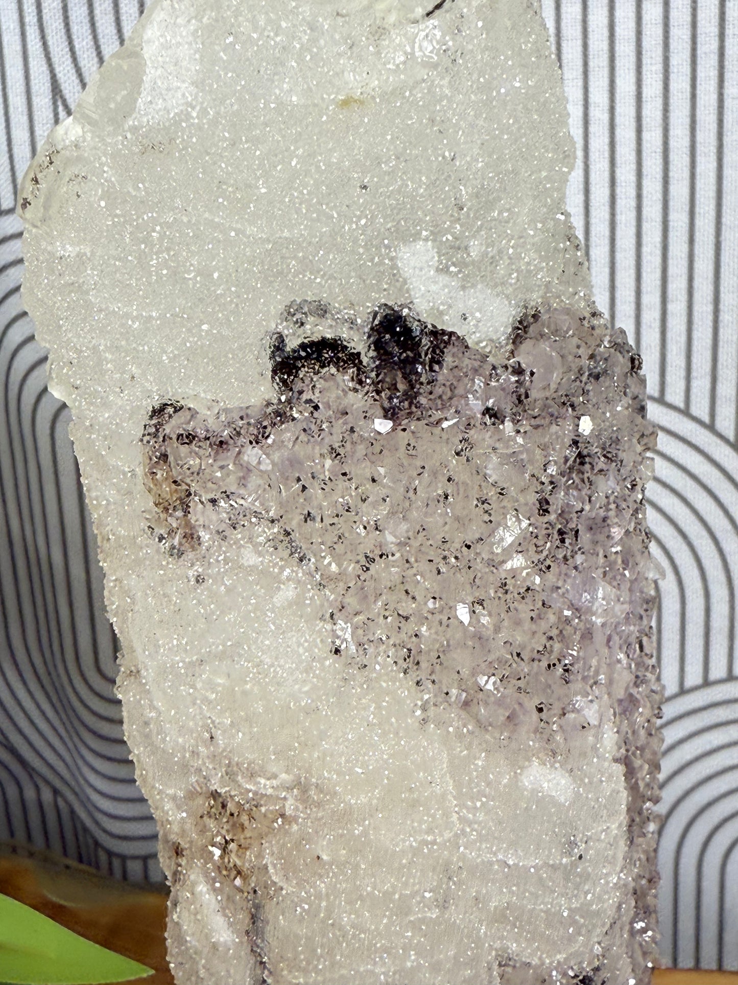 optical calcite with black hematite and amethyst