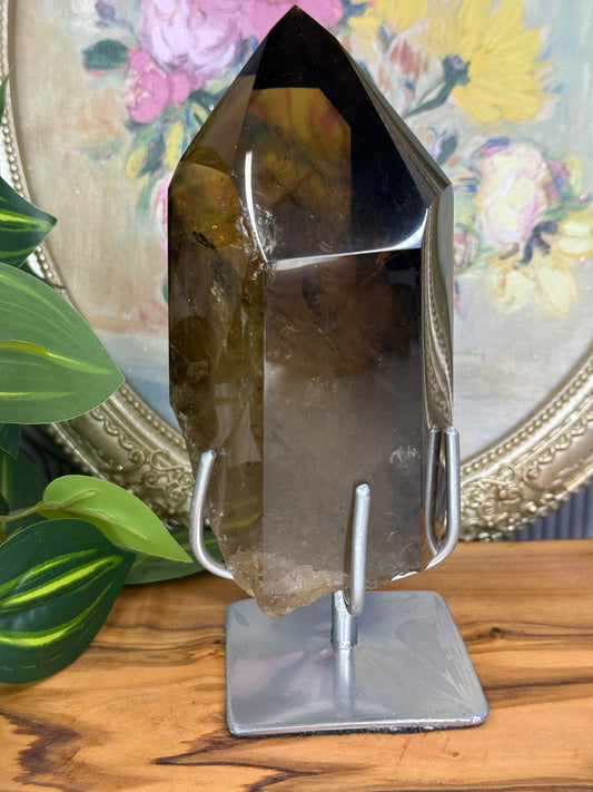 smoky citrine point with stand