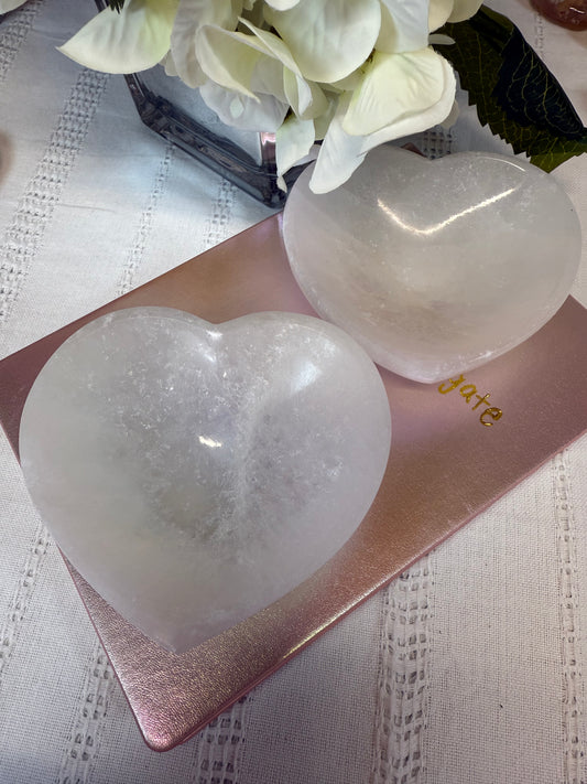 selenite heart shaped bowls