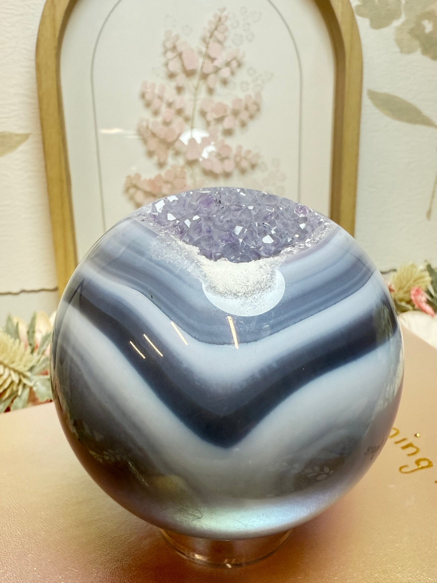 blue banded agate druzy sphere