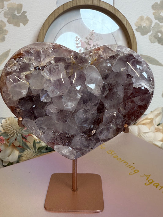 pink amethyst heart with quartz