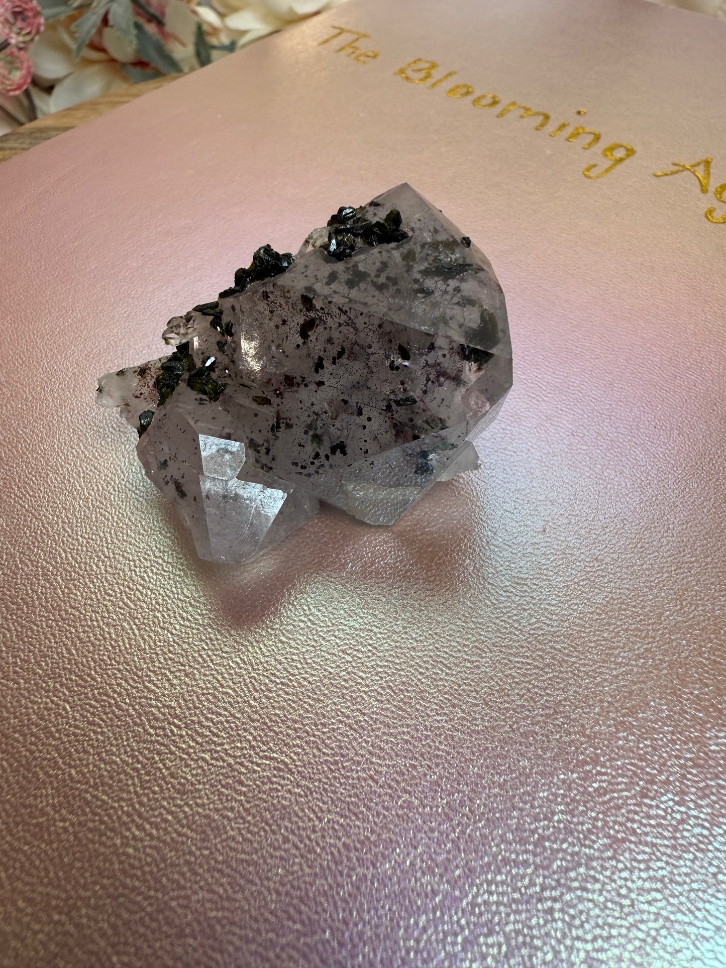 epidote on quartz with amethyst