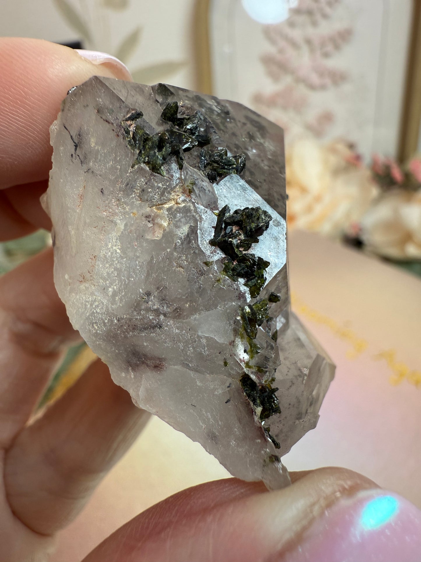 epidote on quartz with amethyst