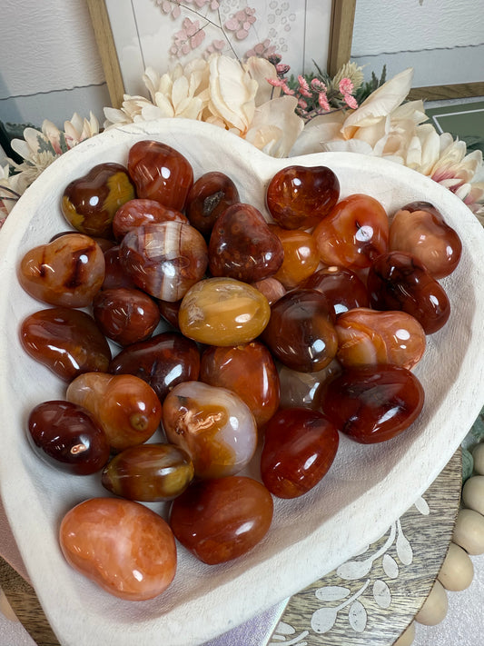 puffy carnelian hearts